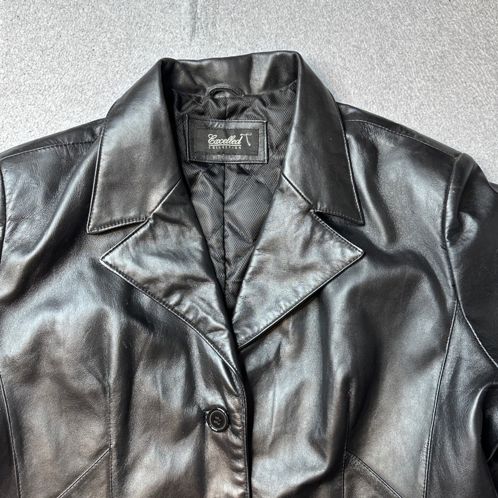 Excelled Leather Blazer Women 1X Black Quilted Lined Button Front Jacket AT0243 - Picture 8 of 13